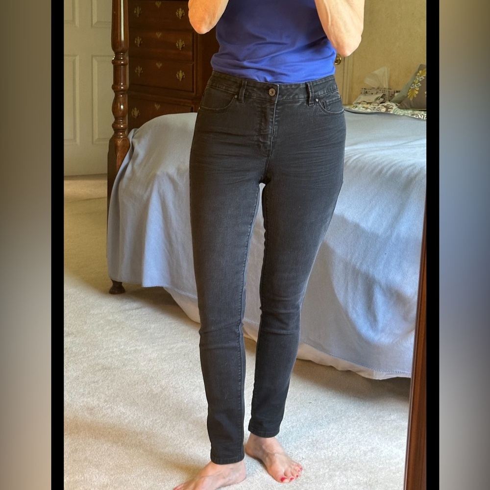 White House Black Market black denim skinny jeans.